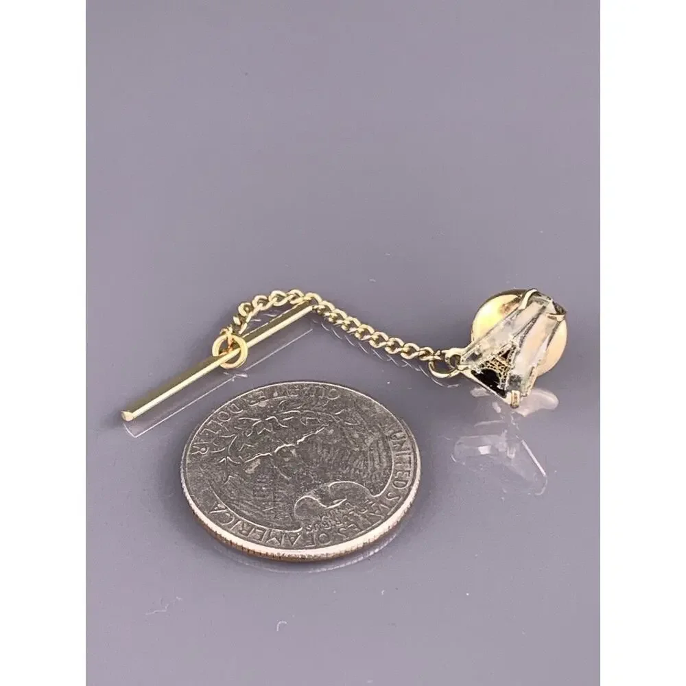Reverse Carved Eiffel Tower Tie Tack Pin Lucite Gray Paris France Swank Vintage